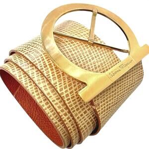 Ferragamo Gancini Belt Beige Leather Gold Gancini Buckle | Vintage Luxe Gift NEW